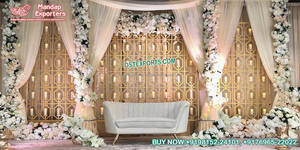 Engagement Event Stage <b>Decor</b> Metallic Candle <b>Walls</b> Trending Wedding Stage Candle Back <b>Walls</b> Majestic Wedding Reception Stage USA - Product Image 6