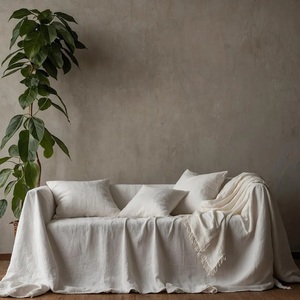 Boho-Style Natural Linen <b>Sofa</b> Slipcover Rustic Washable Linen Coverlet <b>for</b> Bedroom Bed Couch Adds Natural Look to Your Space - Product Image 3
