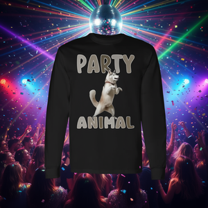 T-shirt à manches longues de qualité supérieure avec un design Husky Animal de la fête, pleine d'énergie et de joie - pour usage promotionnel - Product Image 3