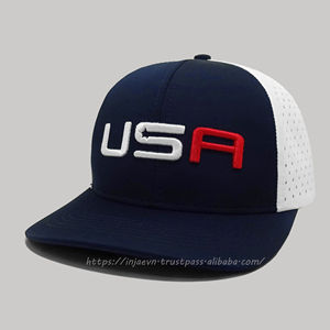 Chapeaux de baseball avec logo personnalisé aux États-Unis Broderie de trous découpés au laser à bord pré-incurvé Nouveau sport de plein air en maille respirante Gorras pour la performance - Product Image 1