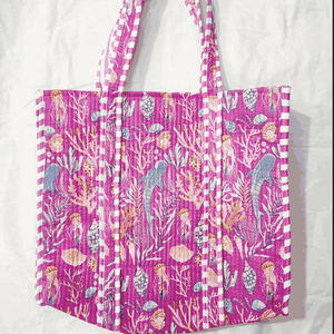 Bolso de mano acolchado fucsia Ocean Marine Life Indian Block Print Bolso - Product Image 1
