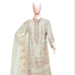 Nouvelle broderie lourde pakistanaise avec la collection de costumes Organza Dupatta - Product Image 1