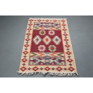 พรมตุรกีโบราณ ขนาด 2.9x4 ฟุต สีแดงเบจ ลายอิคัต - Product Image 5