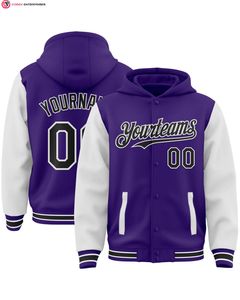 Bomber blanc royal de haute qualité Full-Snap Varsity deux tons manteau décontracté capuche coton remplissage pour automne hiver veste à capuche - Product Image 2