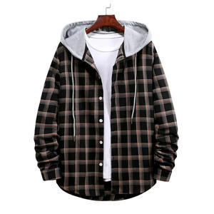 Chaqueta de franela con capucha para hombre personalizada abrigo cálido de invierno transpirable a prueba de viento poliéster/algodón logotipo frontal informal - Product Image 4