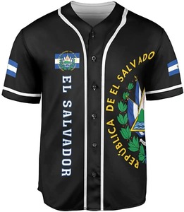 Maillot de baseball personnalisé El Salvador uni, style Hip Hop Hipster, chemises boutonnées unisexe, vente en gros pas cher, OEM, haut de sport respirant 100% - Product Image 3