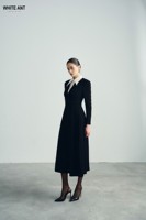 Robe longue évasée noire avec col 100% Polyester ROBE MIDI ANDREA Robes décontractées de haute qualité du fabricant WHITE ANT