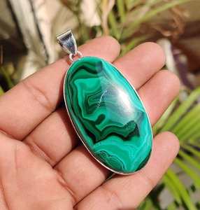 100% malachite naturelle pendentif en argent fait à la main 925 pendentif en argent Sterling pendentif en malachite ovale femmes taureau pierre de naissance OEM - Product Image 3