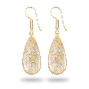 Boucles d'oreilles pendantes en corail fossile, bijoux en pierres précieuses pour femmes, cadeau de fête, plaqué or 18 carats, boucles d'oreilles polyvalentes, tendance, boucles d'oreilles irrégulières - Product Image 2
