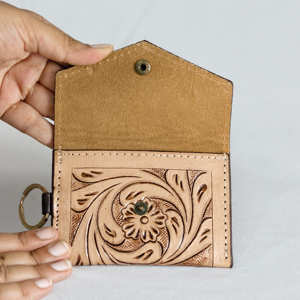 Monedero y Cartera Unisex de Cuero Genuino con Diseño Floral, Tallado a Mano, Elegante, Hecho a Mano, Corto, para Uso Diario, Antirrobo - Product Image 2