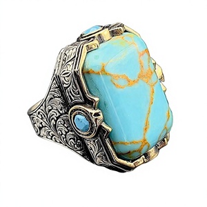 Anillo Grande de Turquesa Hecho a Mano para Hombre, Plata de Ley, Estilo Otomano, Gema Natural Cuadrada, Regalo Único para Él - Product Image 1