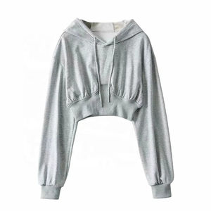 Venta al por mayor de alta calidad de moda liso logotipo personalizado de impresión 100% algodón corto de las mujeres de gran tamaño Crop Top señoras sudaderas con capucha - Product Image 5