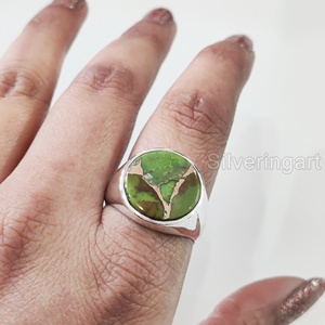 Wholesale <b>Mens</b> <b>Ring</b> Natural Green Copper Turquoise Gemstone December Birthstone <b>Ring</b> Gypsy Fine Jewelry 925 Sterling Silver <b>Ring</b> - Product Image 1