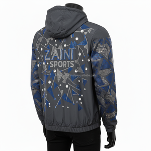 High Quality Nylon Windbreaker <b>Jacket</b> 110 GSM Glossy Black Embellished <b>Rhinestone</b> Custom Logo Embroidery <b>Jacket</b> for man - Product Image 4