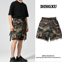 Shorts cargo camouflage pour homme, imprimé camouflage woodland, multi-poches, poches à rabat, taille élastique, cordon de serrage, coupe ample, ourlet coupé, shorts décontractés