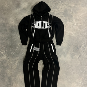 Conjunto de Sudadera con Capucha y Pantalones Deportivos de Pierna Recta con Estampado Personalizado de 400 g/m², Costuras en Contraste y Cremallera para Hombre - Product Image 3