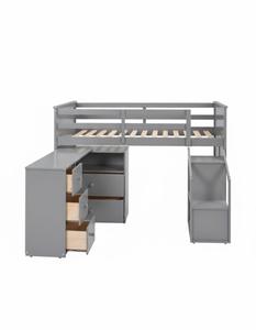 Luxury Loft Bed Low Study Twin Size Loft Kids Bed With Storage Steps and Portable,<b>Desk</b> - Product Image 4
