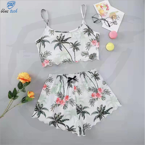 Nouveau papillon imprimé doux dames vêtements de nuit ensembles courts maison vêtements femme vêtements de nuit femmes shorts ensembles - Product Image 1