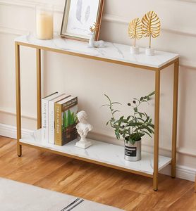 2 Tier Premium Gold Color Metal & <b>Marble</b> <b>Top</b> <b>Console</b> <b>Table</b> Sleek Design for Entryway Living Room or Hallway Deco - Product Image 4
