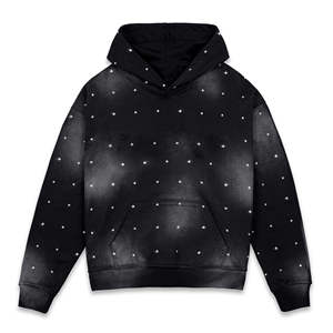 Sweats à capuche personnalisés surdimensionnés de haute qualité Sun Fade Street wear sweat à capuche avec strass pull polaire noir à capuche pour hommes 2025 - Product Image 4