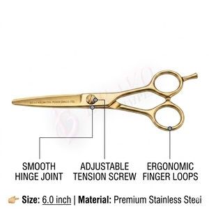 Tijeras de Peluquería Profesionales de 6 Pulgadas, Acero Inoxidable, Acabado Dorado, Tijeras de Peluquería para Salón - Product Image 4