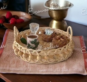 Organizador de cocina de mimbre de bambú decorativo clásico hecho a mano multifunción elegante bandeja de cena de mimbre de bambú bandeja redonda - Product Image 1