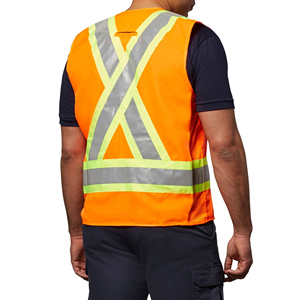 Men's Hi-Vis Safety Vest Reflective Yellow Orange Stripes Polyester Class 2 <b>Construction</b> <b>Work</b> Wear with Pockets - Product Image 3