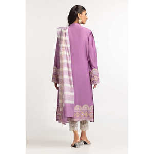 Chemise et dupatta en coton et voile de mousseline violet, teints et imprimés à l'écran - Product Image 2