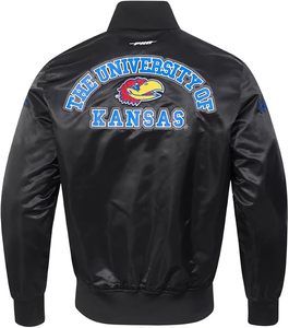 Veste universitaire brodée Kansas Jayhawks, noire, en polyester, pour adulte, style classique, avec bordure contrastée, col rond, toutes saisons - Product Image 2