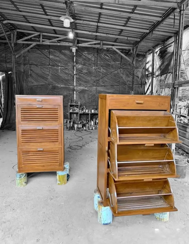 Furnitur ruang tamu dari Jepara Indonesia kabinet rak sepatu kayu jati Solid Modern berkualitas tinggi untuk penyimpanan sepatu rumah kayu