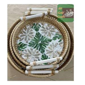 ถาดหวายแฮนด์เมดพร้อมที่จับเหมาะสำหรับกาแฟอาหารเช้าผลไม้เค้กและของตกแต่ง - Product Image 1