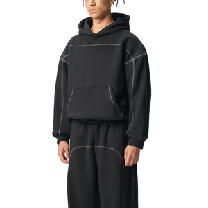 Boxy Streetwear <b>Hoodie</b> with Contrast <b>Stitching</b> and 3D Embroidery - Product Image 4