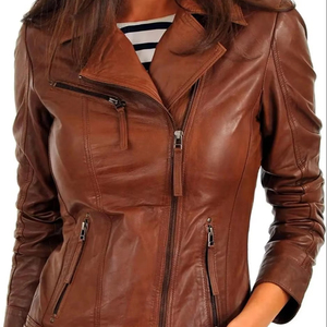 Veste en cuir véritable à fermeture éclair pour femmes avec doublure en viscose matelassée et poches intérieures extérieures Vestes en cuir pour femmes - Product Image 1