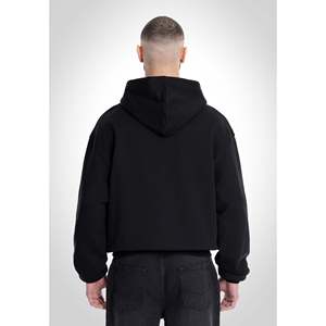 Sweat à capuche court surdimensionné en molleton français noir 500 GSM avec broderie 3D - Product Image 4