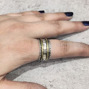 Art Spinner Band Anillo de meditación Plata de Ley 925 Anillo de pulgar para mujer Fidget Joyería hecha a mano Fiesta Ansiedad Anillo giratorio para hombre - Product Image 1