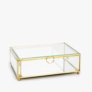 Clear <b>Glass</b> & Crystal Rectangular Jewelry Box with Lid Modern Design Customizable Size for Earring <b>Bangles</b> Necklace Storage - Product Image 1