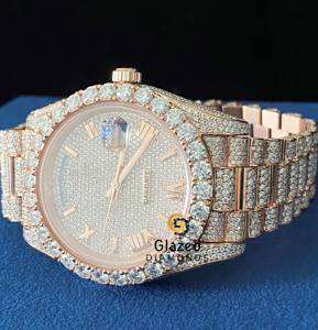 Atractivo reloj Hip Hop de acero inoxidable helado con diamantes de moissanita brillantes VVV de corte redondo - Product Image 5