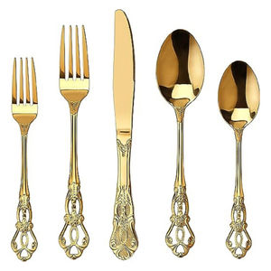 Vente à Chaud Royal Restaurant Prix Bas Personnalisation Logo/Boîte Couverts En Acier Inoxydable Or Miroir Poli Vintage Couverts - Product Image 1
