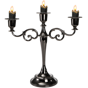Modern, matte <b>black</b>, wavy 3-pillar candle holder centerpiece, available at wholesale prices. - Product Image 4