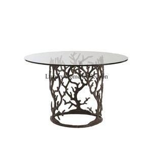 Centre et table d'appoint en métal au look attrayant de designer Table d'appoint au design de branches d'arbres couleur or poli brillant avec dessus en verre - Product Image 2