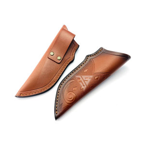 Cuchillo de bolsillo de caza de piel de vaca de alta calidad Funda de cuero con diseño en relieve, hilo sólido, lazo de cuero para cinturón - Product Image 3