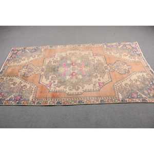 Turkish Eco-Friendly Area Rug 3.8x7.1 ft <b>Brown</b> Patchwork Vintage <b>Wool</b> with Latex Backing - Product Image 2