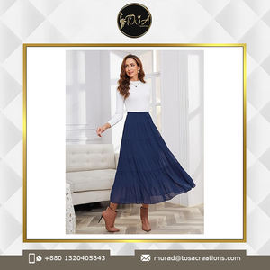 <b>Women's</b> Casual Floor-Length <b>Skirt</b> with Stylish Pleated Design 100% Polyester Natural Waistline Sustainable for Wholesale Supply - Product Image 2