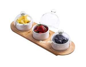 เซิร์ฟเวอร์ช็อคโกแลตแก้วดีไซน์โบราณพร้อมฝาโลหะและถาดไม้ - Product Image 3