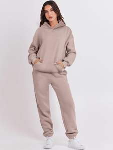 Chándales de invierno de gran tamaño de alta calidad para mujer, conjunto de jersey con estampado personalizado, forro polar transpirable de talla grande, chándal de última moda - Product Image 3