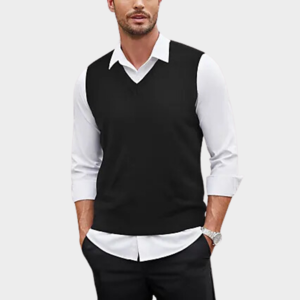 Haute qualité Slim Fit hommes pull gilet col en V tricot sans manches chandails décontractés ODM approvisionnement - Product Image 1