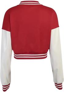 Blouson aviateur universitaire rouge personnalisé pour femmes avec slogan Style Letterman en laine et cuir - Product Image 6