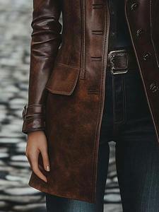 เสื้อโค้ทยาวคลาสสิก - หนังแท้ เป็นมิตรกับสิ่งแวดล้อม สไตล์วินเทจ ยูนิเซ็กซ์ คุณภาพสูง เสื้อคลุมด้านนอก ตัวเลือกปรับแต่งได้ สไตล์เหนือกาลเวลา - Product Image 3