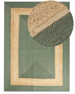 Alfombra de Yute Natural Tejida a Mano de Primera Calidad con Borde Verde, Alfombra de Piso Trenzada Ecológica para Sala de Estar, Dormitorio, Decoración del Hogar - Product Image 1