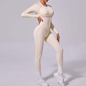 Combinaison de yoga pour femmes solide, personnalisée, avec demi-fermeture éclair, pantalon long, body, combinaison, ensembles de fitness pour la danse et le yoga - Product Image 1